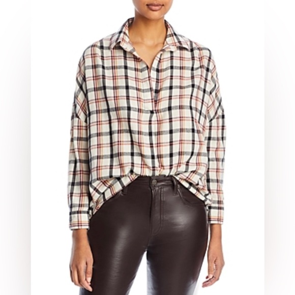 French Connection Panita Organic Cotton Flannel pop over top - Picture 2 of 8